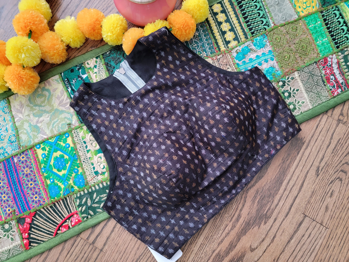 Raw Silk Maggam work Blouse - Black
