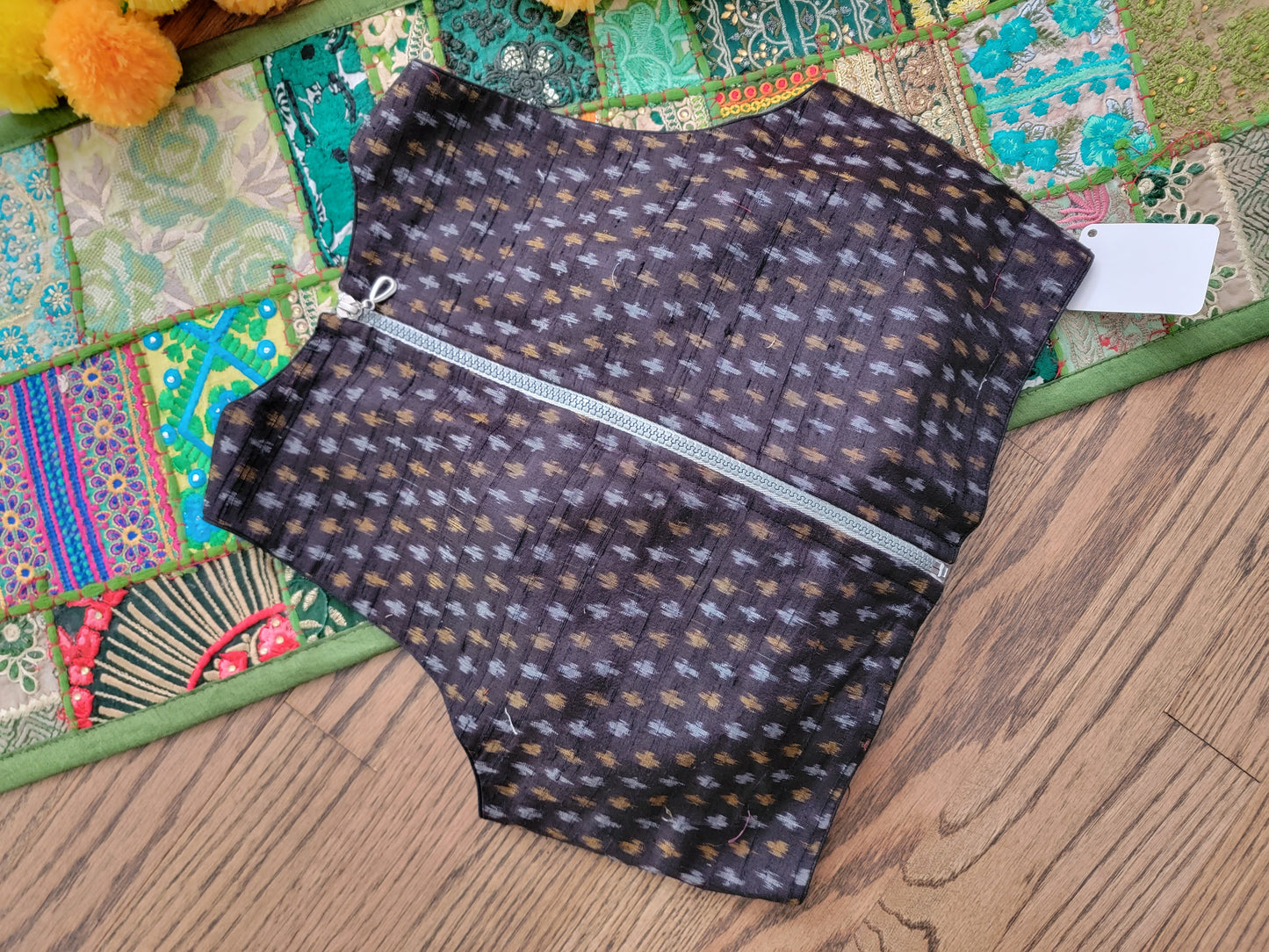 Raw Silk Maggam work Blouse - Black