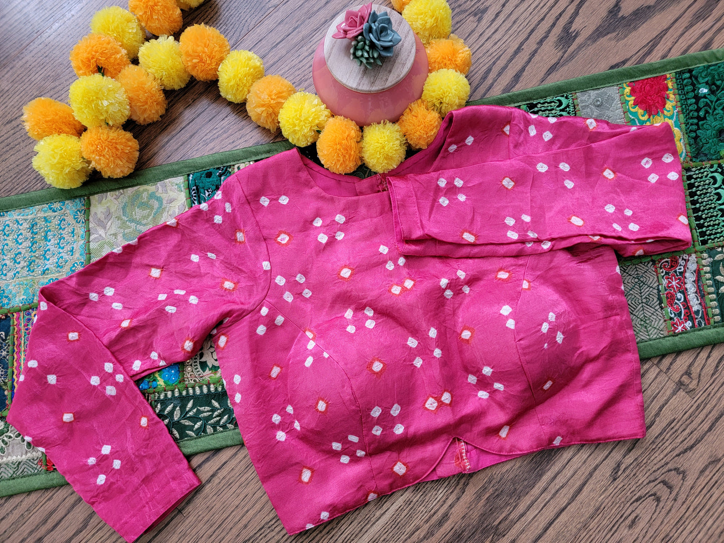 Modal silk Bandhani Blouse - Pink