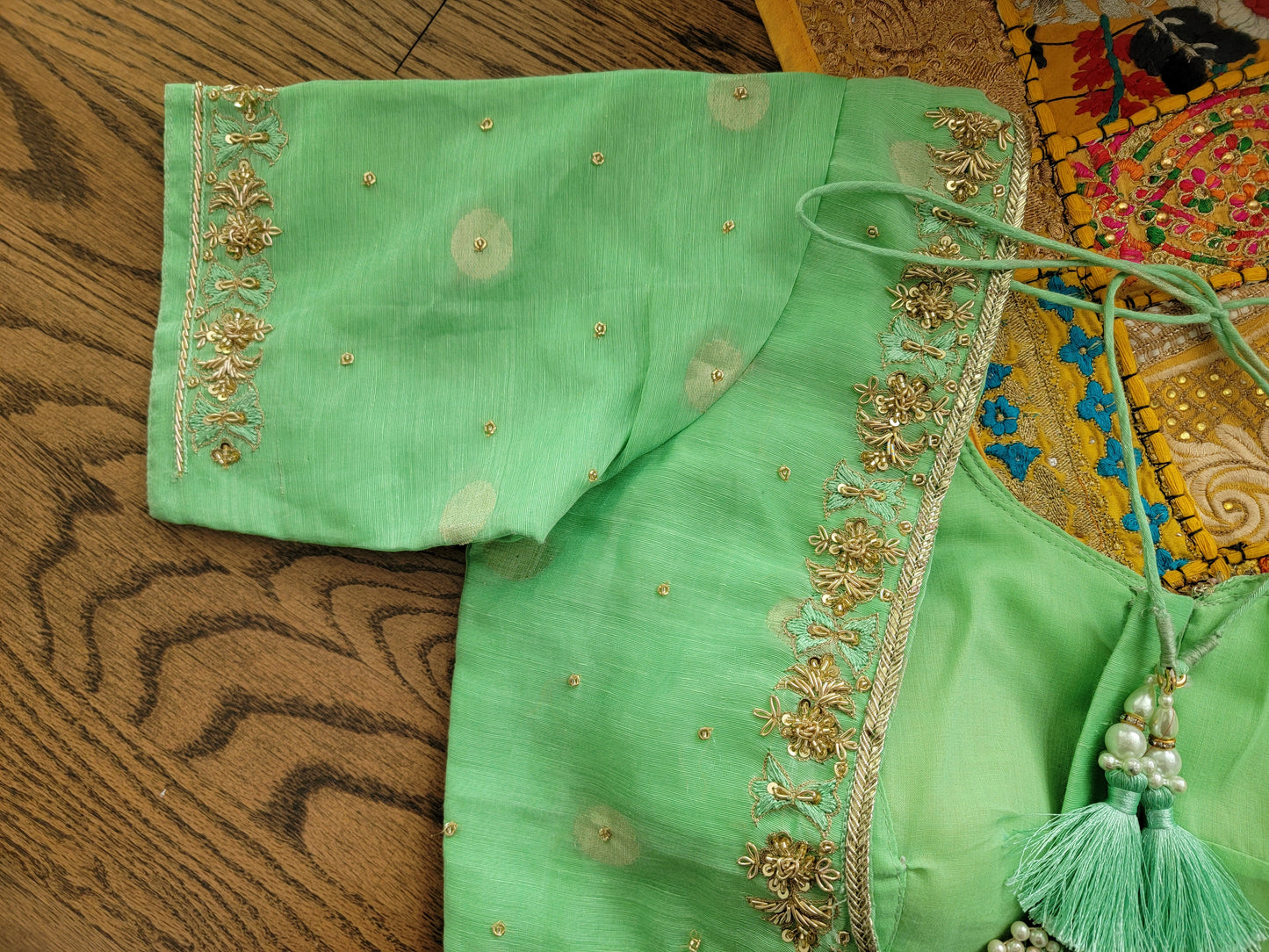 Maggam work Raw Silk Blouse - Pista Green