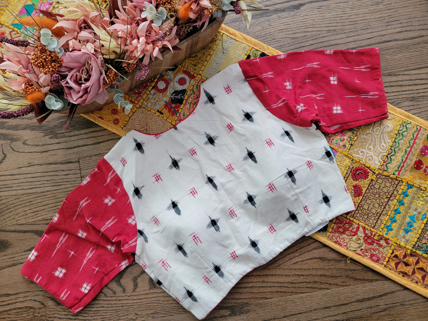 Cotton double Ikkat Blouse - white