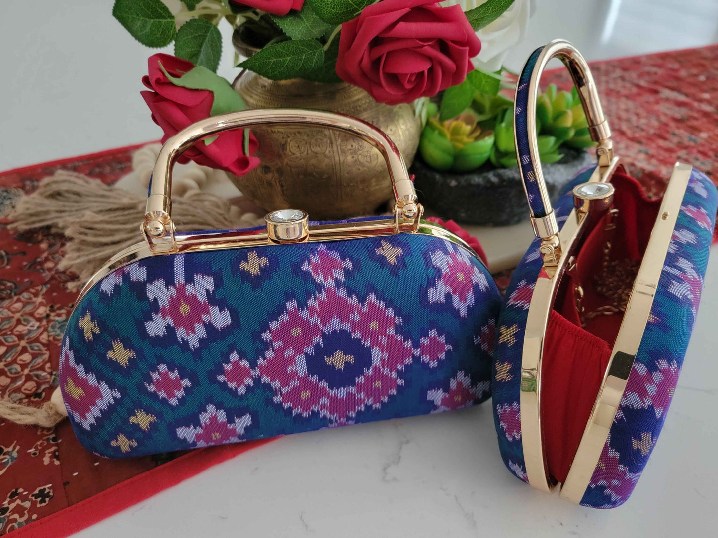 Patola Clutches - Peacock Blue