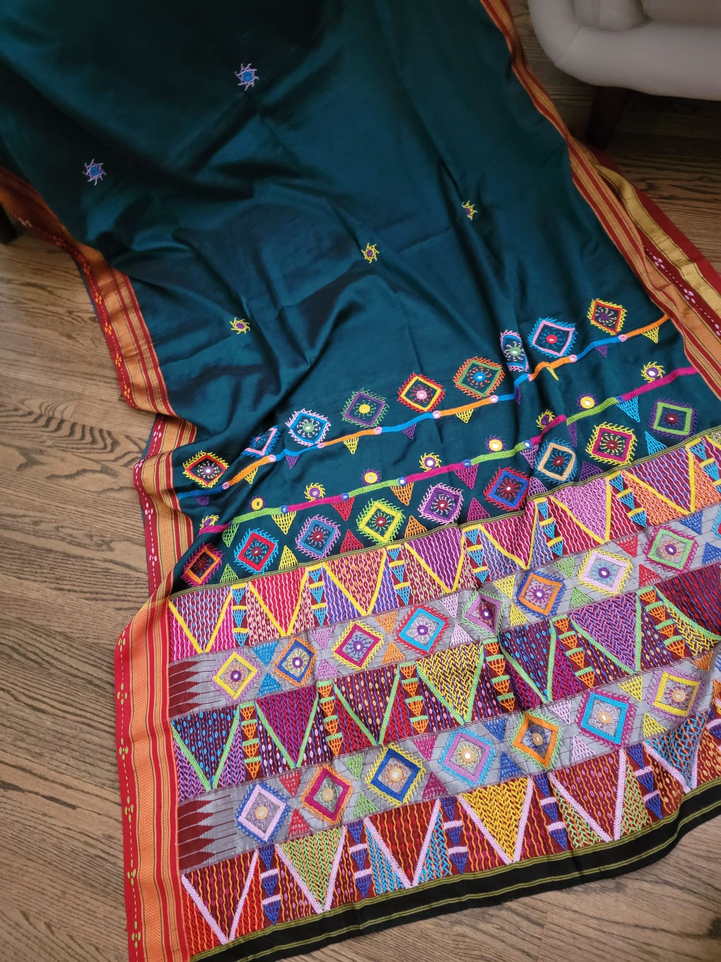 Hand embroidered Lambaani saree on Irkal