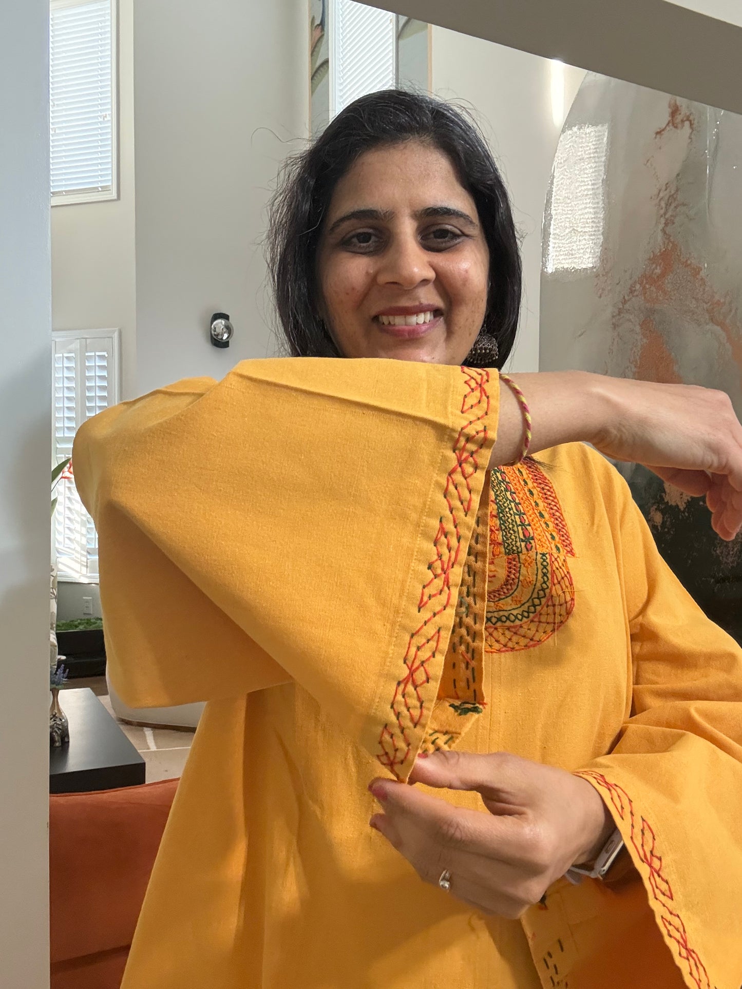 Size 42 - Lambani Hand Embroidered Kurta - Mustard Yellow