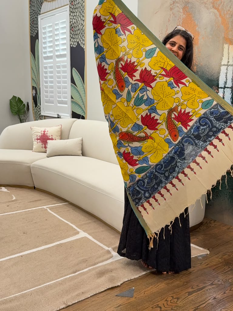 Kalamkari Dupatta - Turmeric Yellow