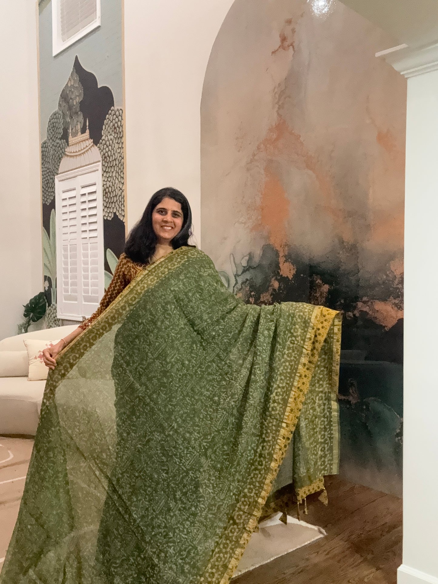 Hand Block Printed kota Saree with Ajarakh border