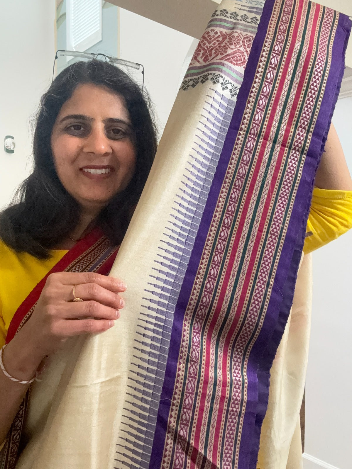 Handwoven Vidarbha tusser Saree - Purple & Crimson Border (Style 2)