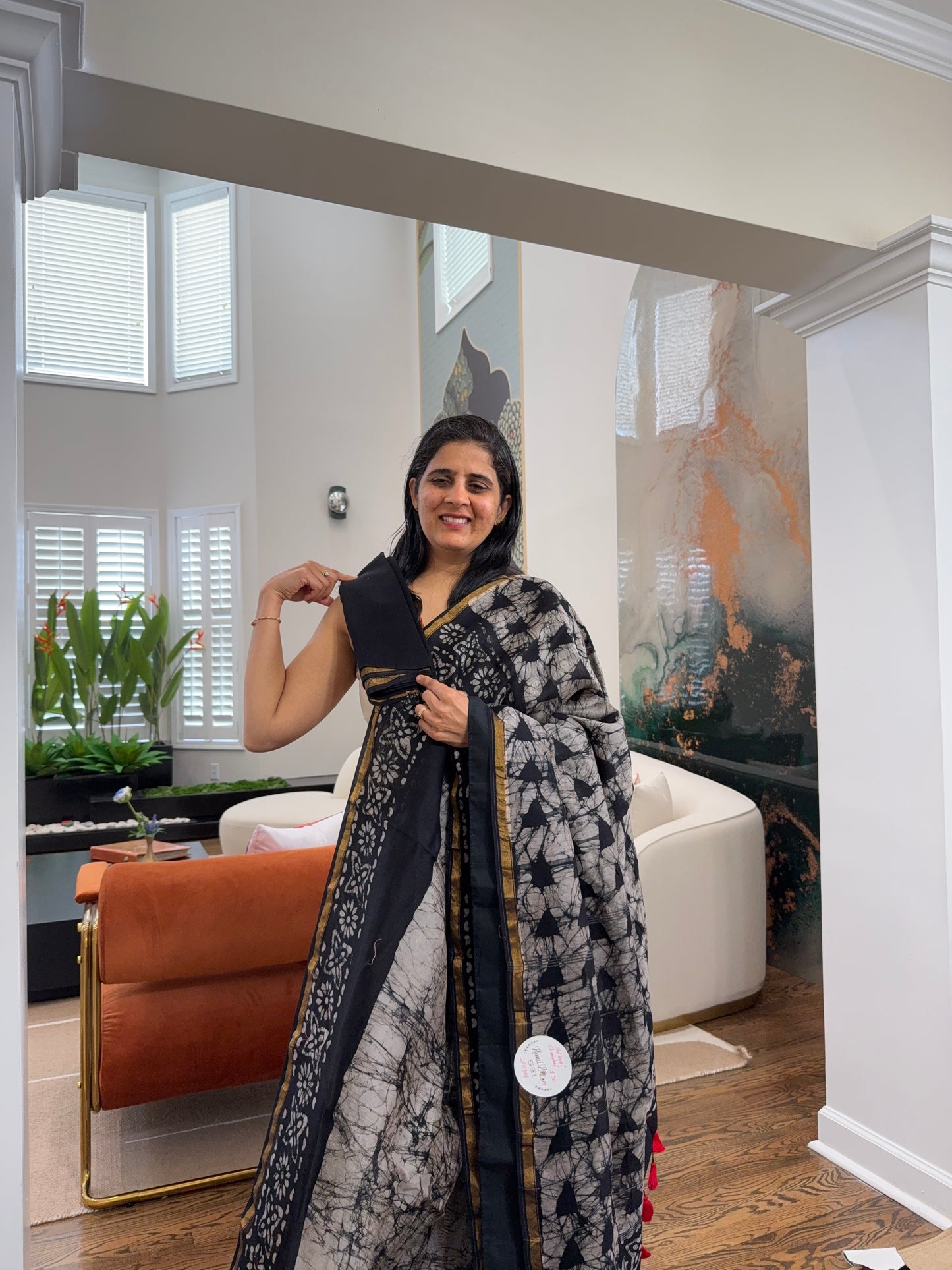 Hand tied shibori on Chanderi