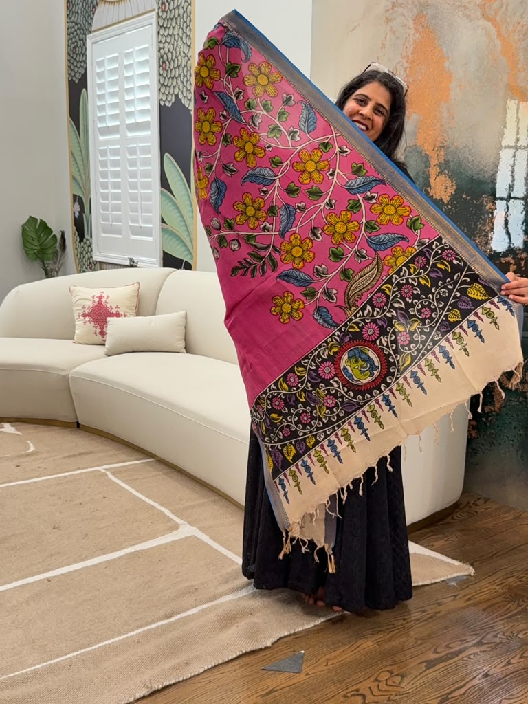 Kalamkari Dupatta - Fuchsia Pink