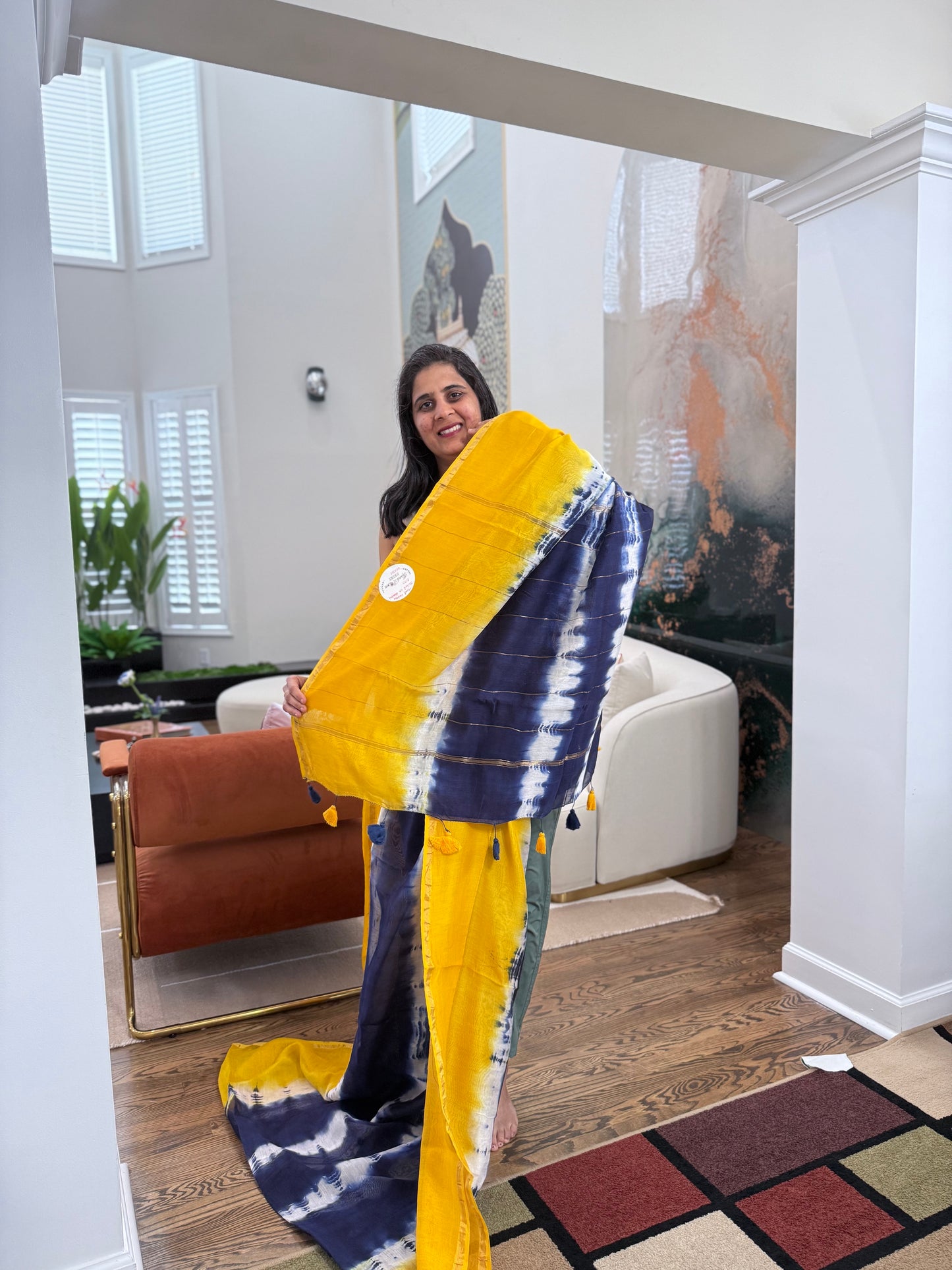 Hand tied shibori on Chanderi