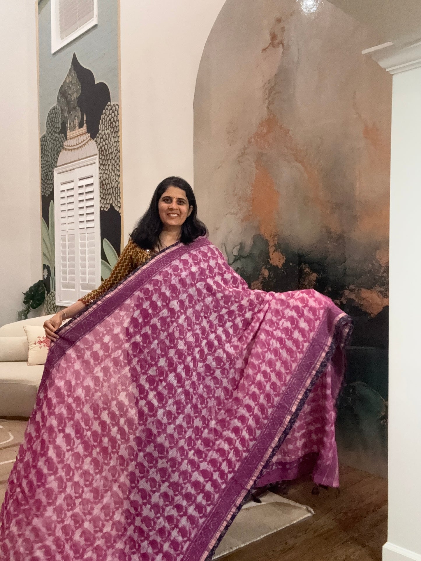 Hand Block Printed kota Saree with Ajarakh border