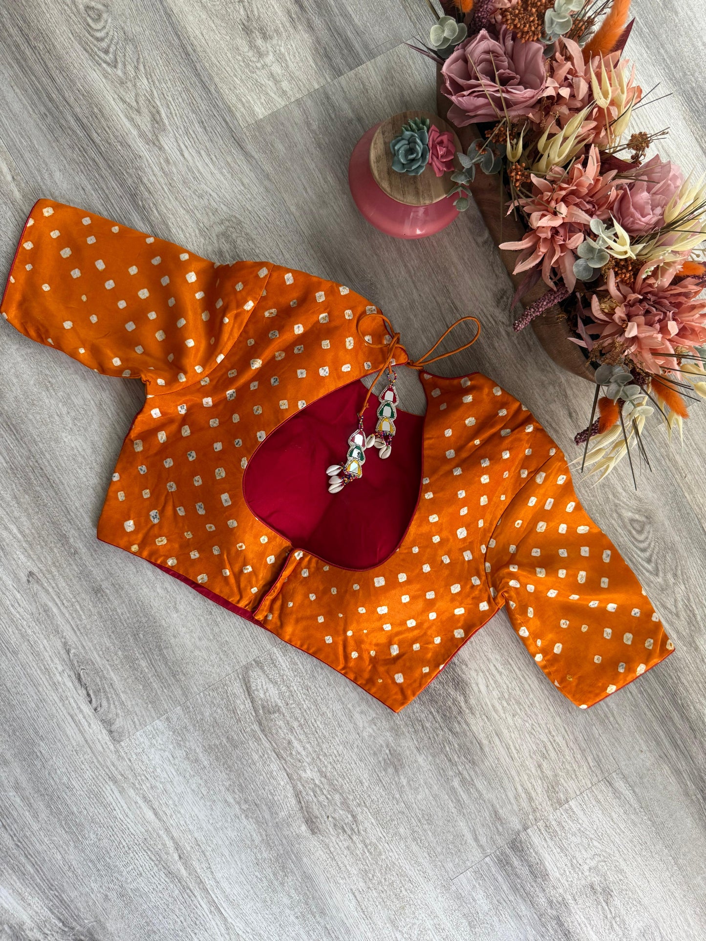 Bandhani Blouse - Orange & Red