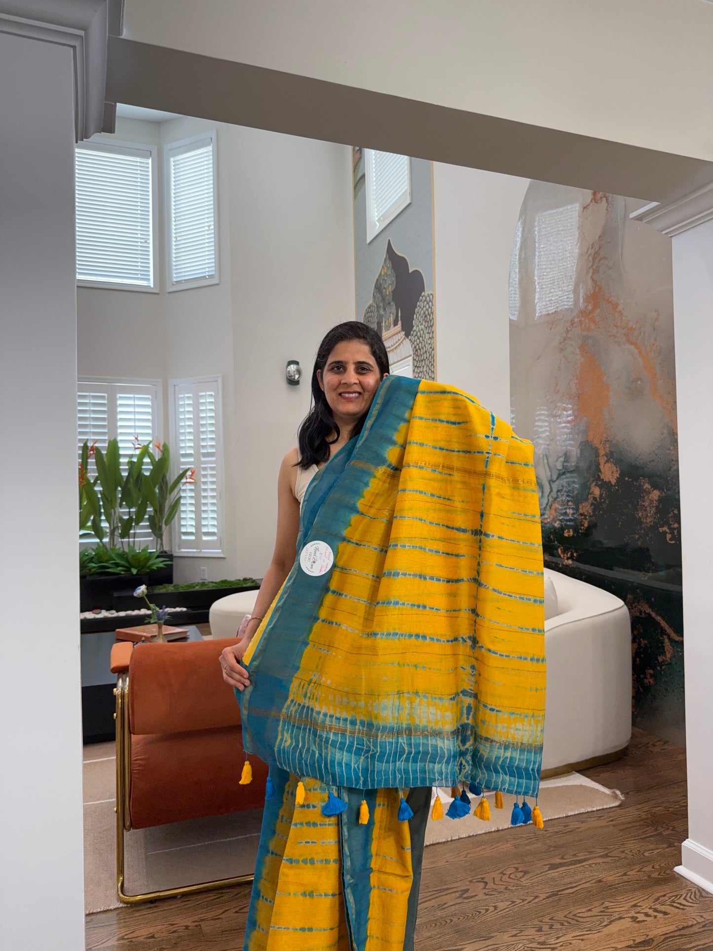 Hand tied shibori on Chanderi