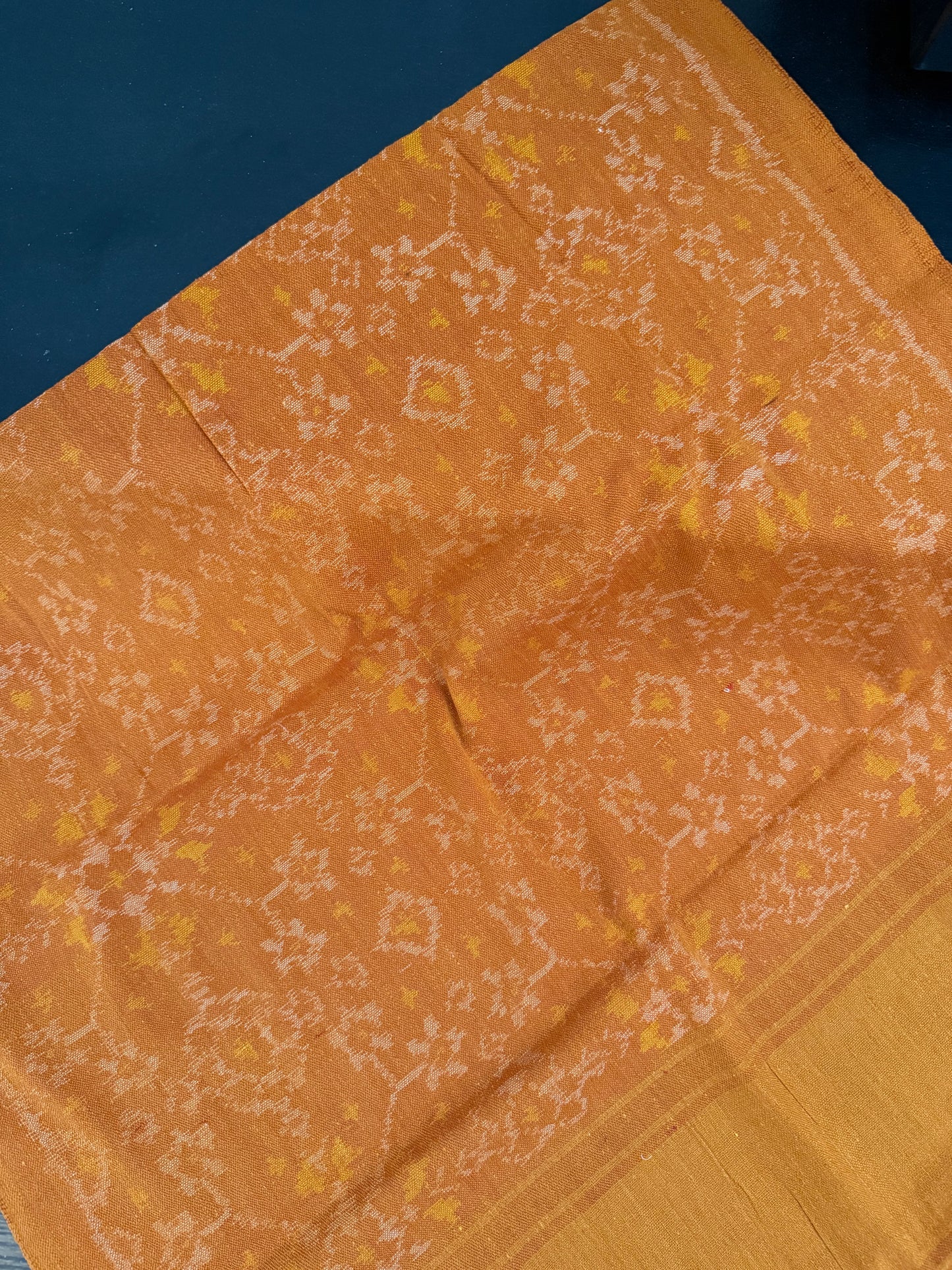 Hand Woven Patola Woolen Shawl - mustard yellow