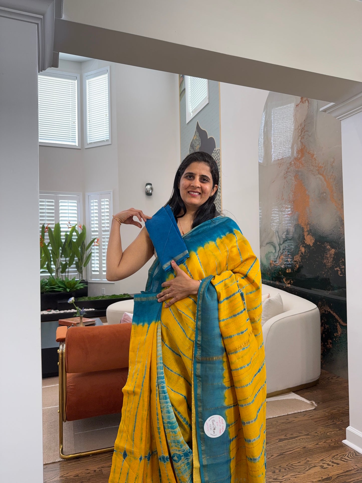 Hand tied shibori on Chanderi