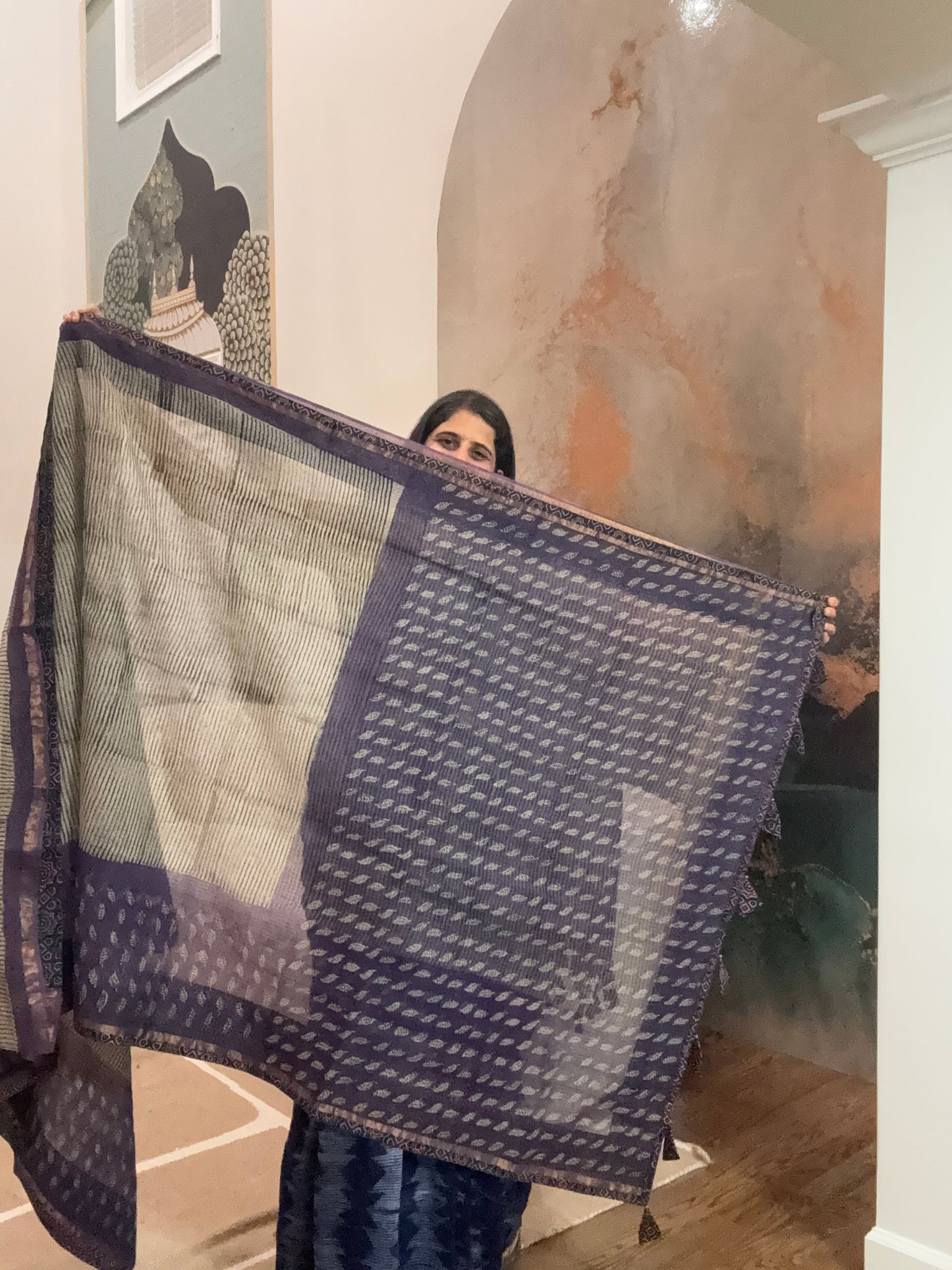 Hand Block Printed kota Saree with Ajarakh border