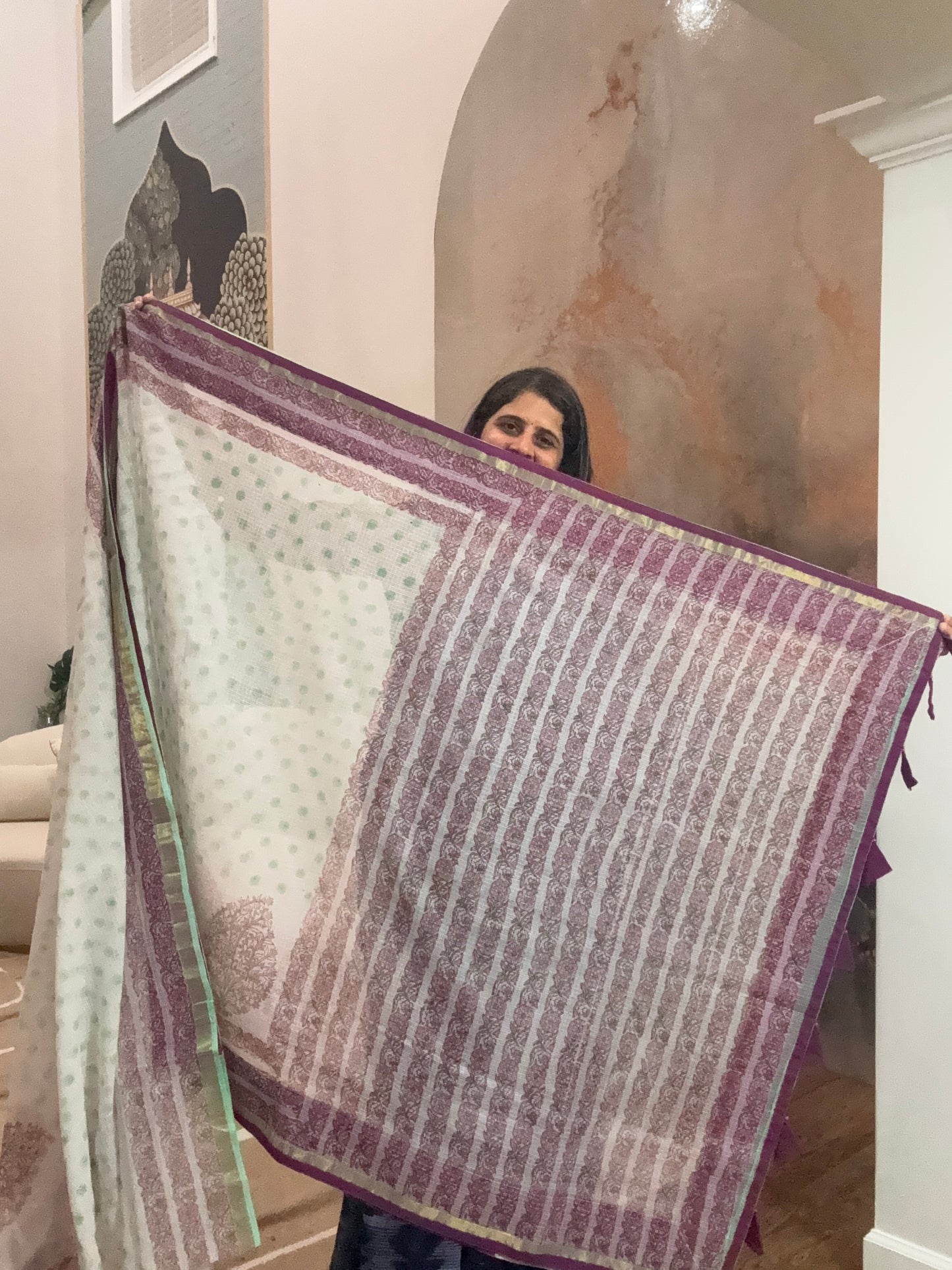 Hand Block Printed kota Saree with Ajarakh border