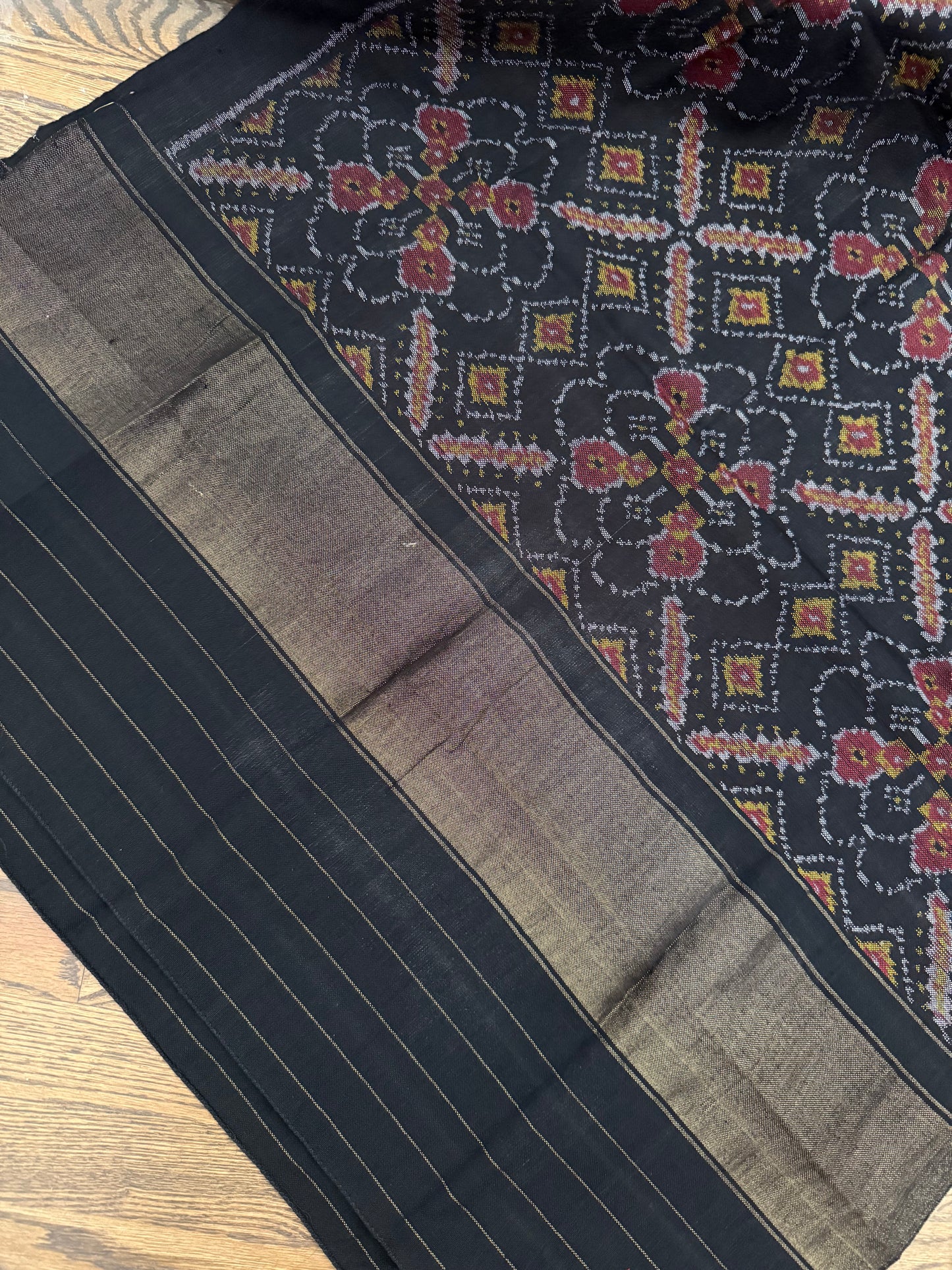 Hand Woven Patola Woolen Shawl - Black