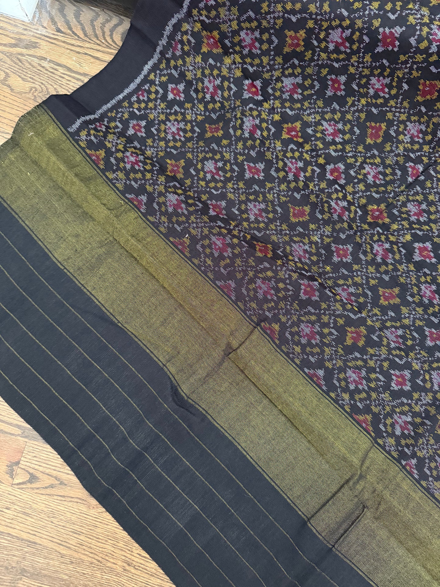 Hand Woven Patola Woolen Shawl - Black