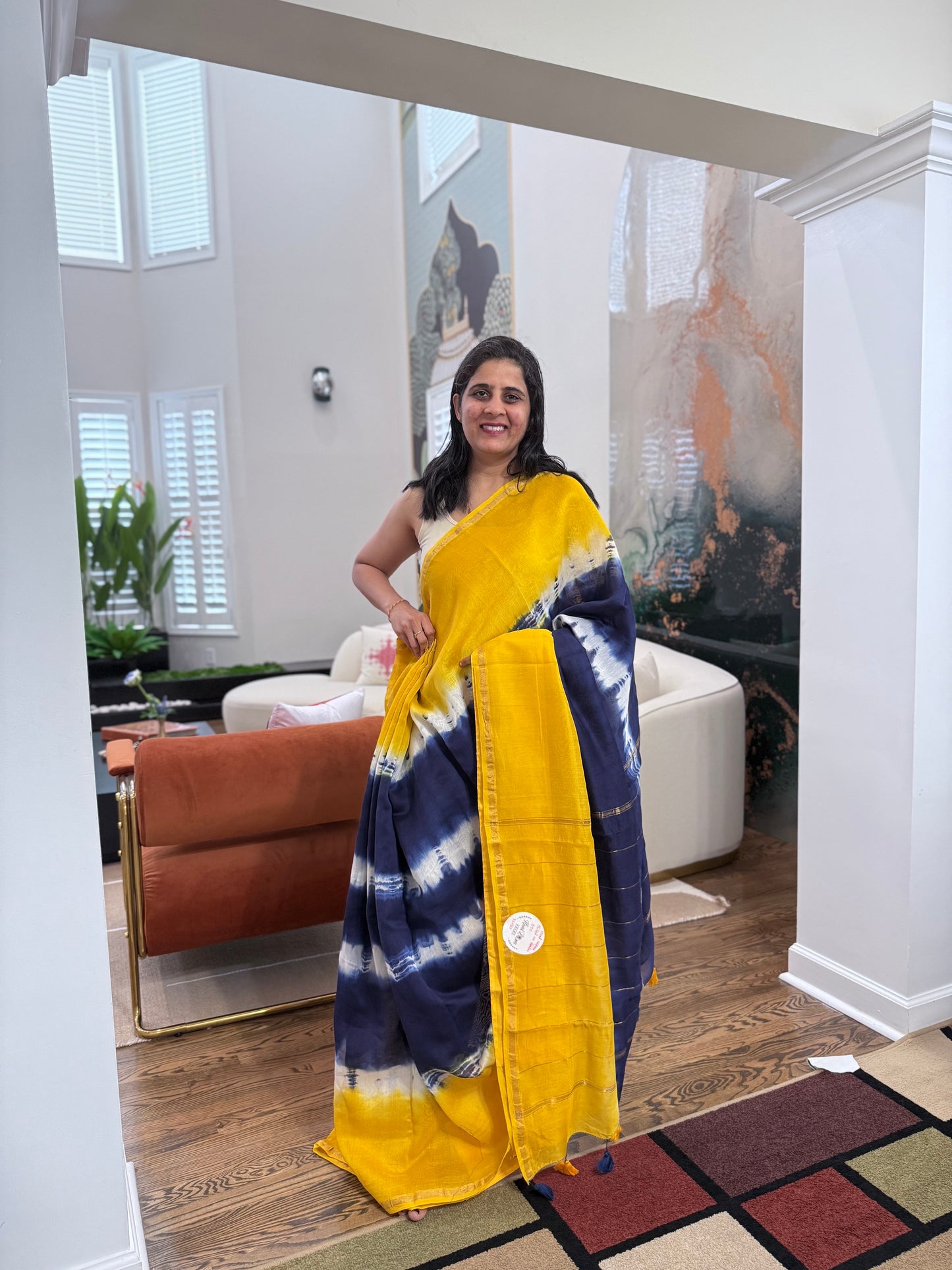 Hand tied shibori on Chanderi