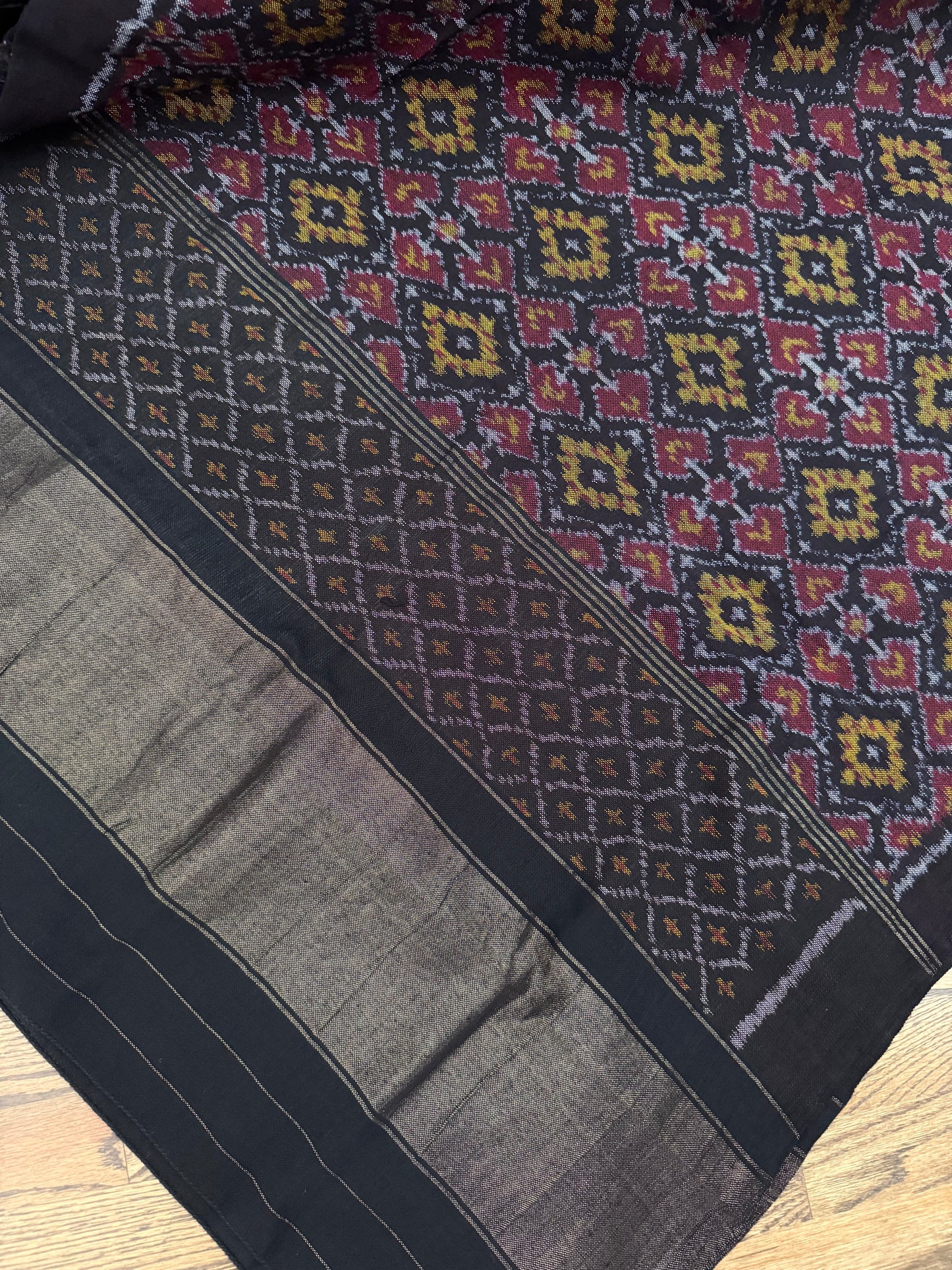 Hand Woven Patola Woolen Shawl - Black