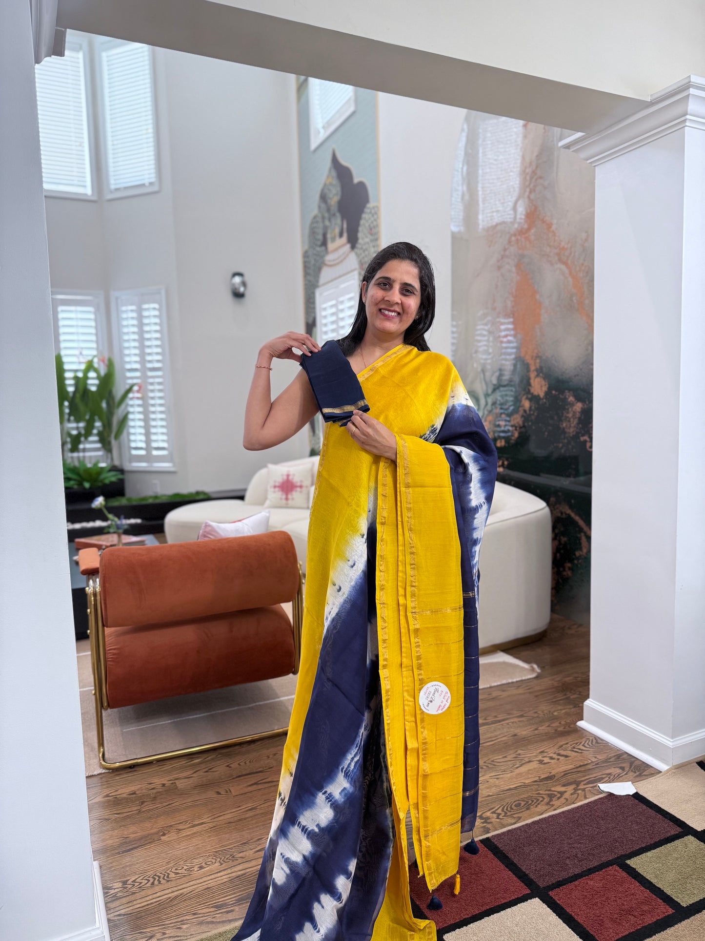 Hand tied shibori on Chanderi