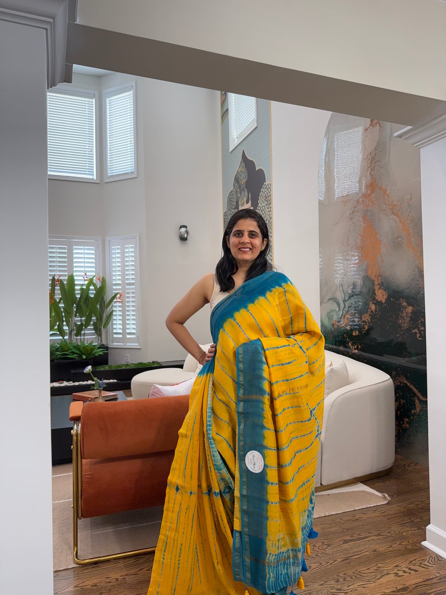 Hand tied shibori on Chanderi