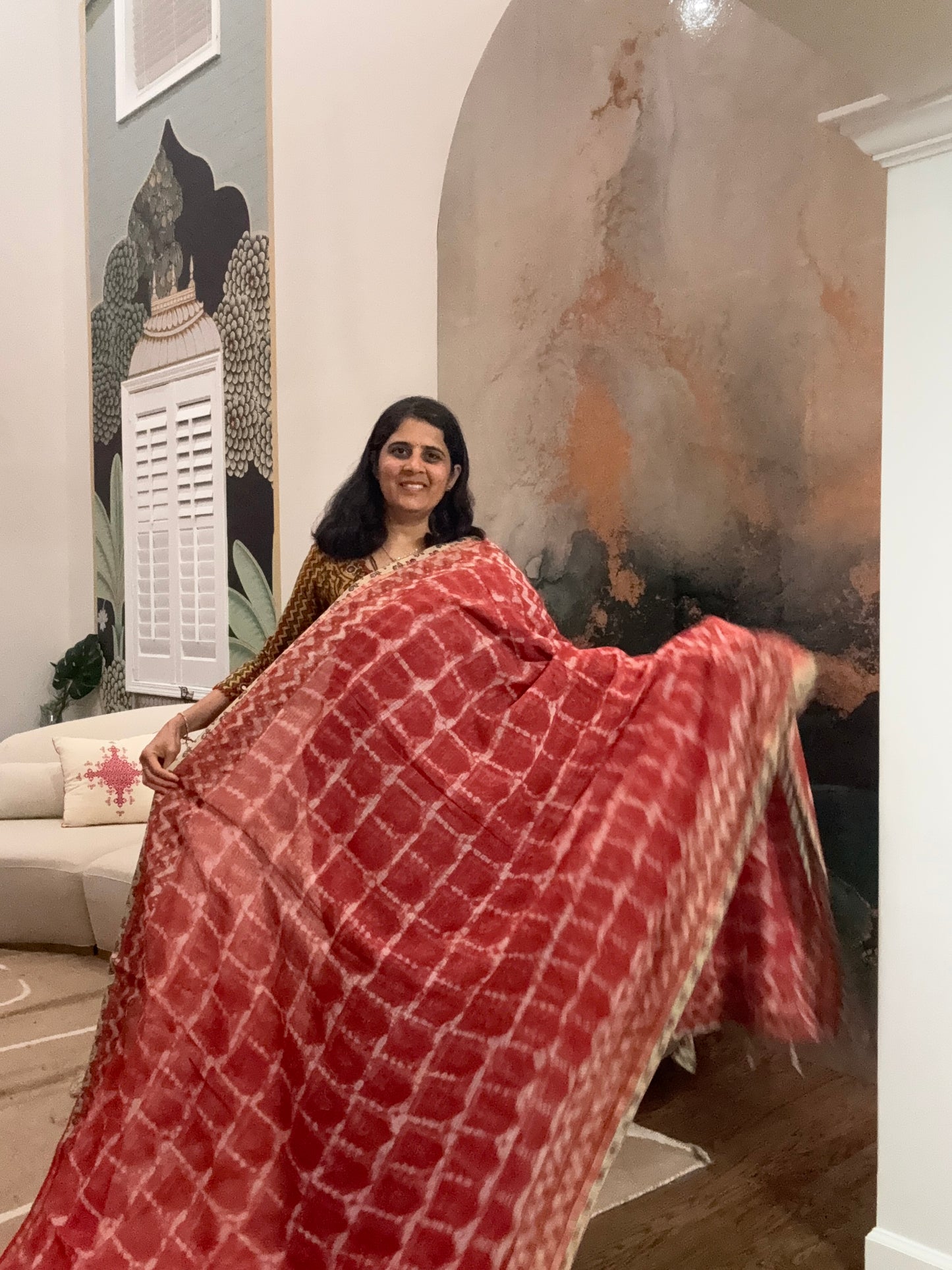 Hand Block Printed kota Saree with Ajarakh border