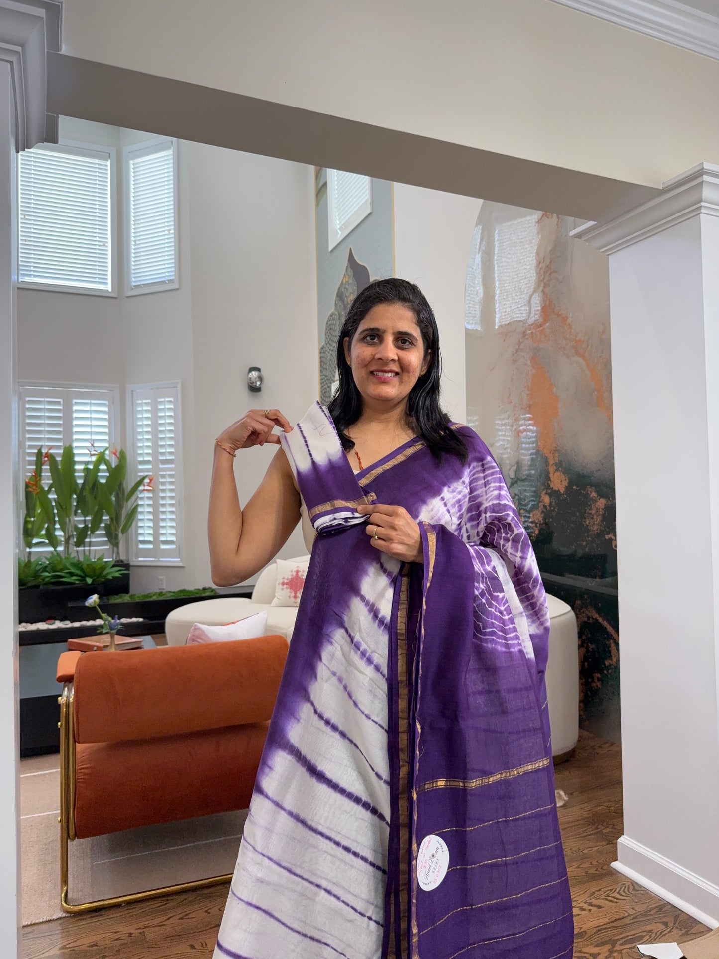 Hand tied shibori on Chanderi