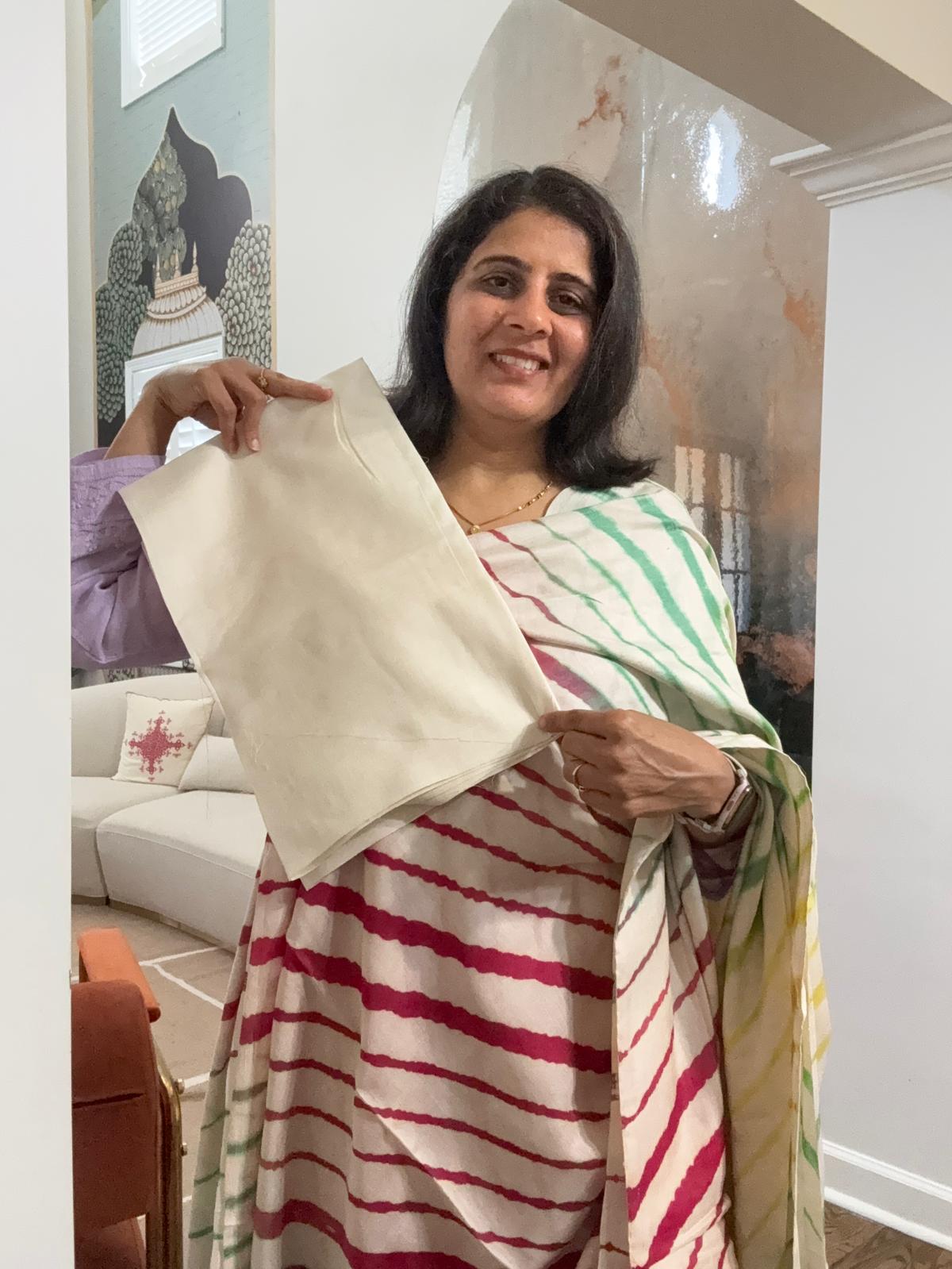 Hand tied laheriya Saree on Tusser - Milky White