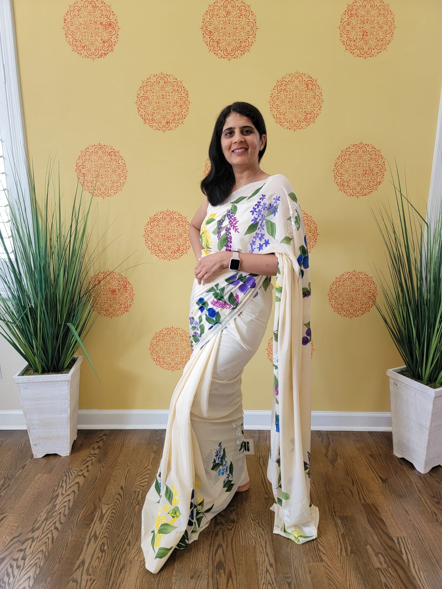 Hand Painted floral Saree on Crape Silk