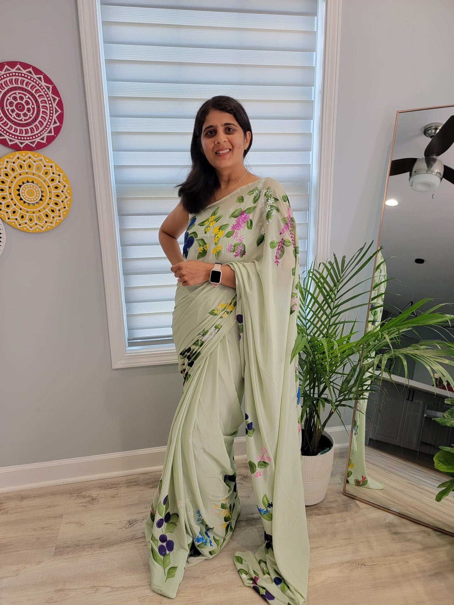 Hand Painted floral Saree on Crape Silk