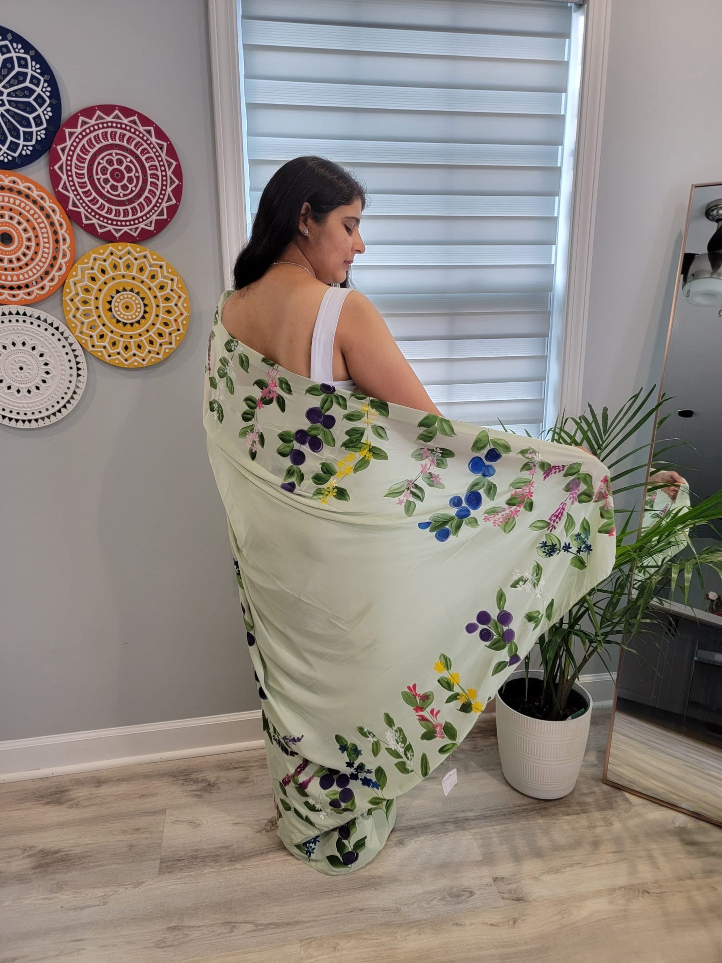 Hand Painted floral Saree on Crape Silk