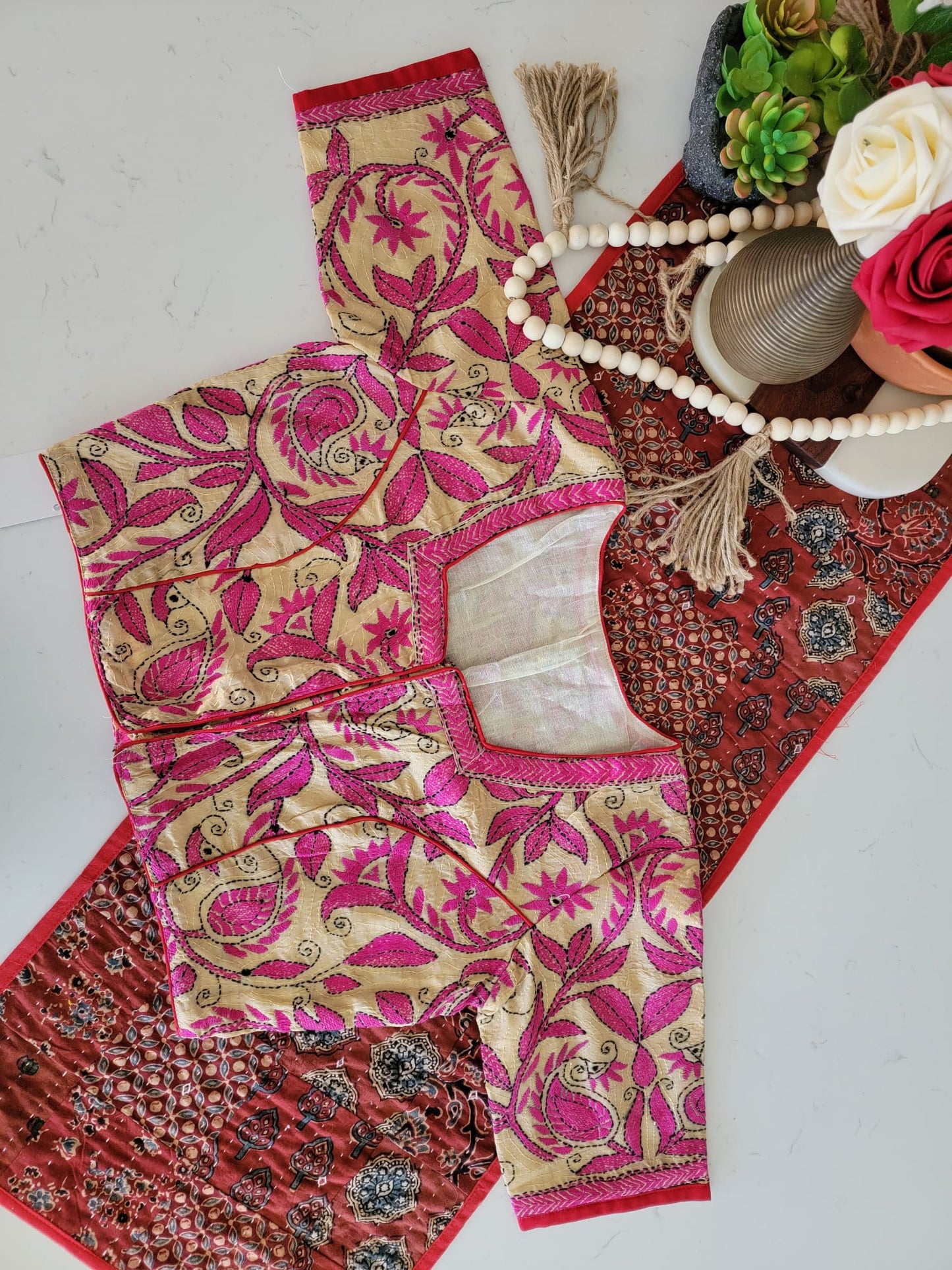 Hand embroidered Kantha Work Blouse