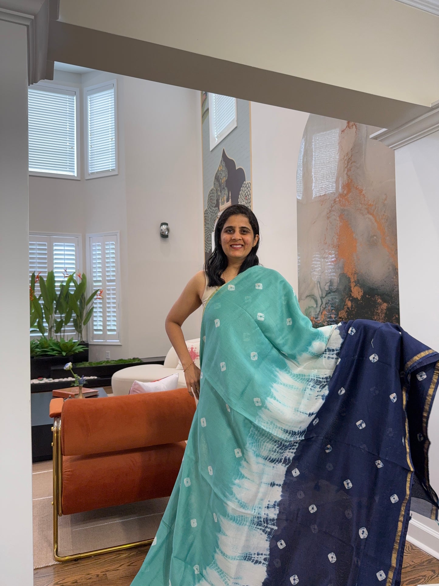 Hand tied shibori on Chanderi