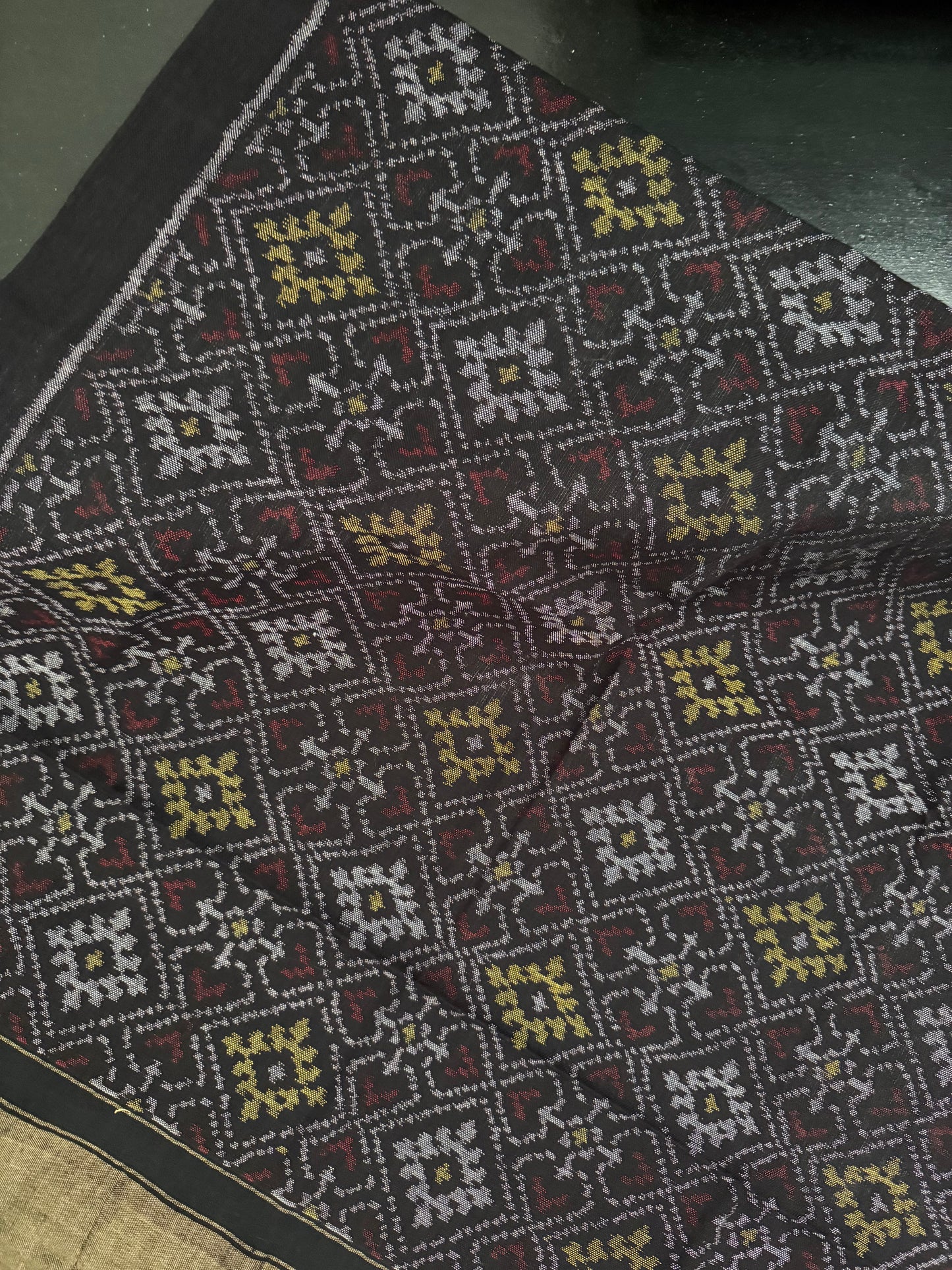 Hand Woven Patola Woolen Shawl - Black