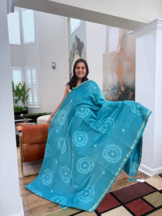 Hand tied shibori on Chanderi