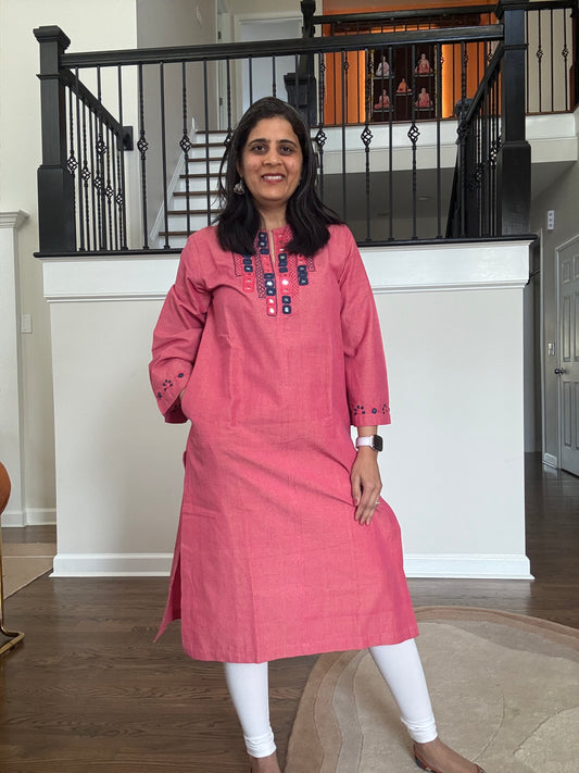 Size 36 - Lambani Hand Embroidered Kurta - Pink