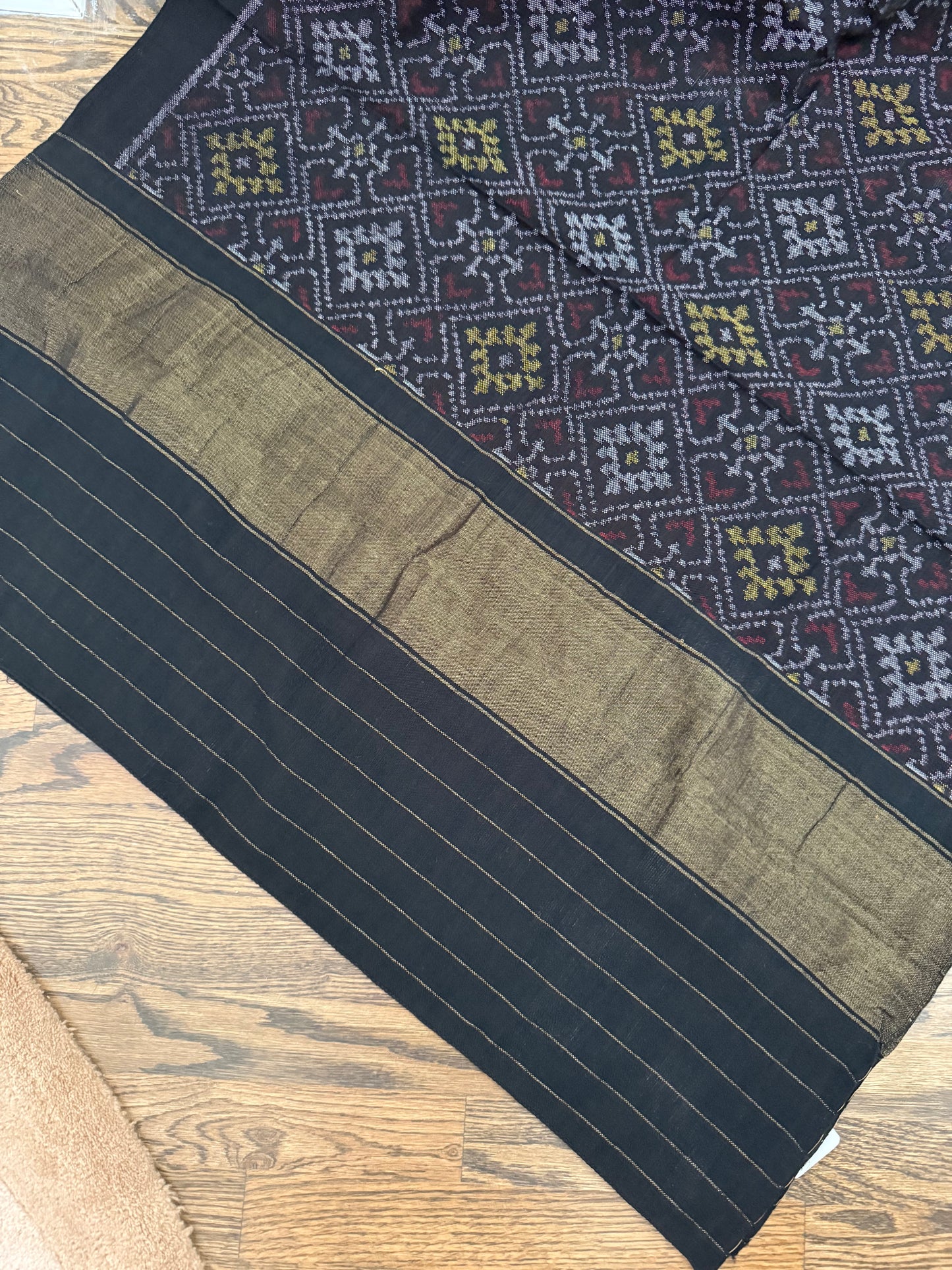 Hand Woven Patola Woolen Shawl - Black