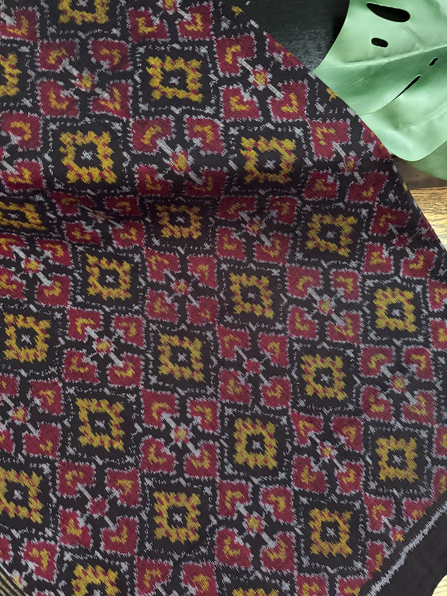 Hand Woven Patola Woolen Shawl - Black