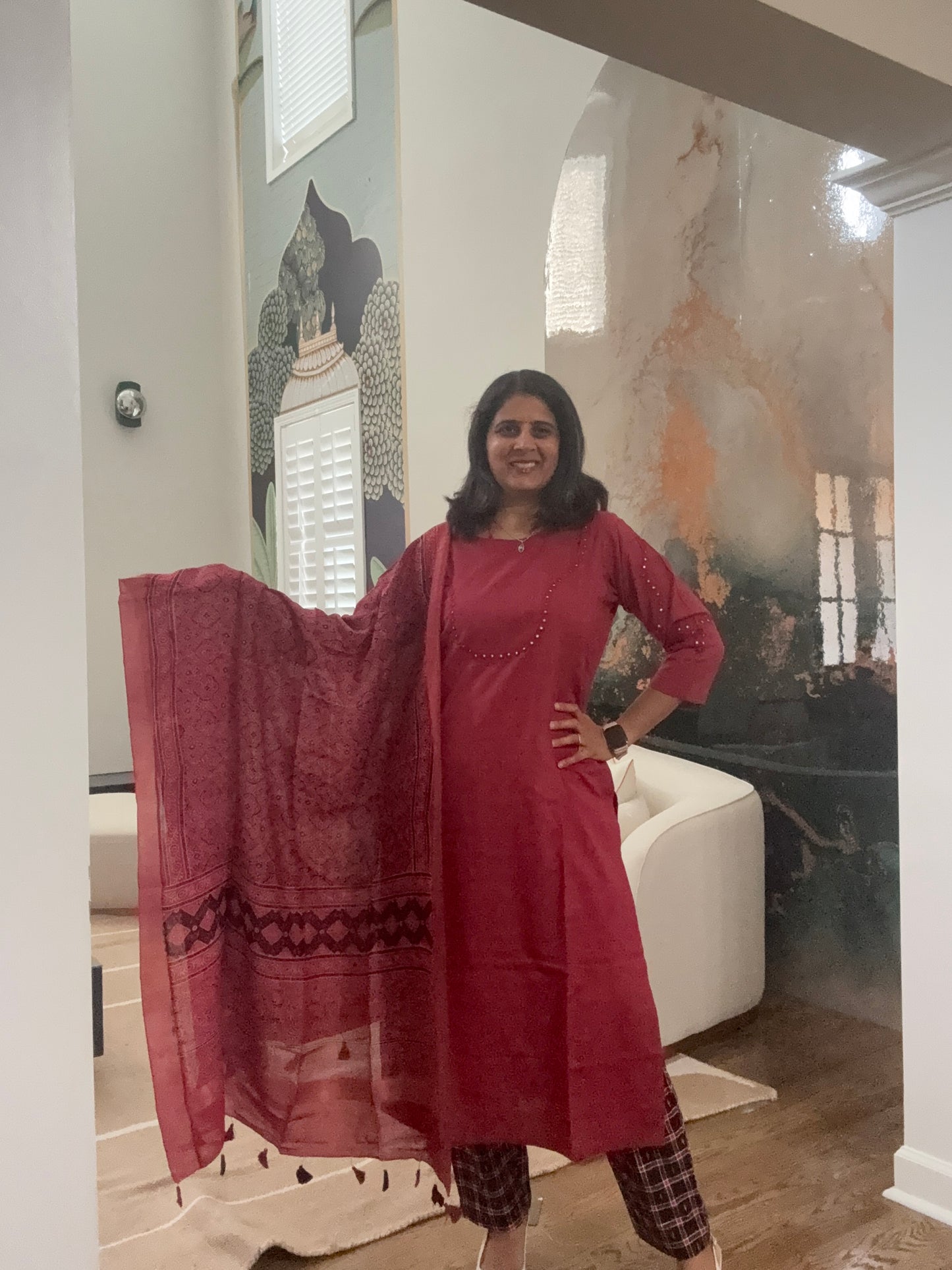 Mirrorwork Hand-Embroidered Kurta Pant Dupatta Set
