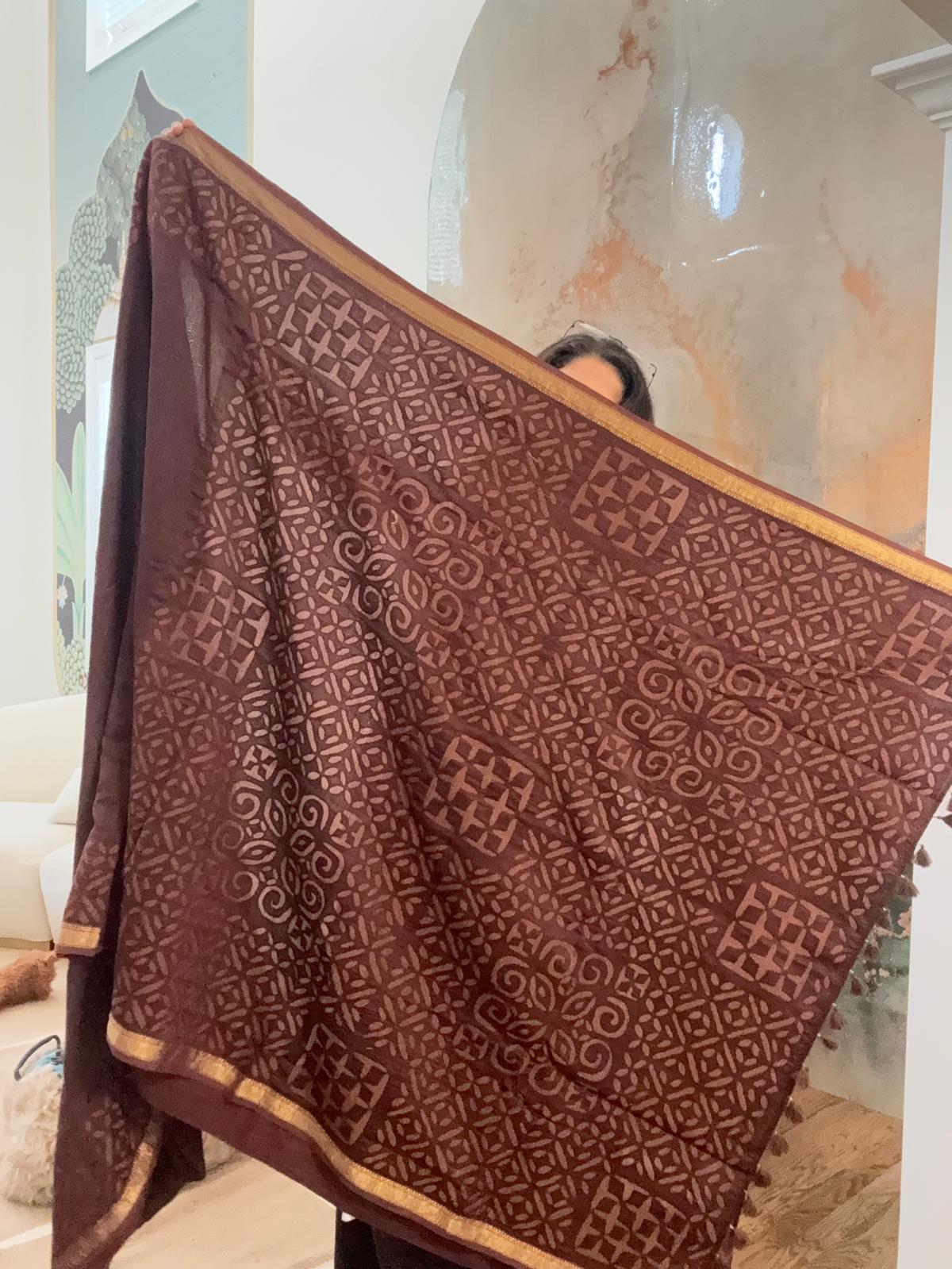Hand Appliquework sarees on Maheshwari Silk - Brown