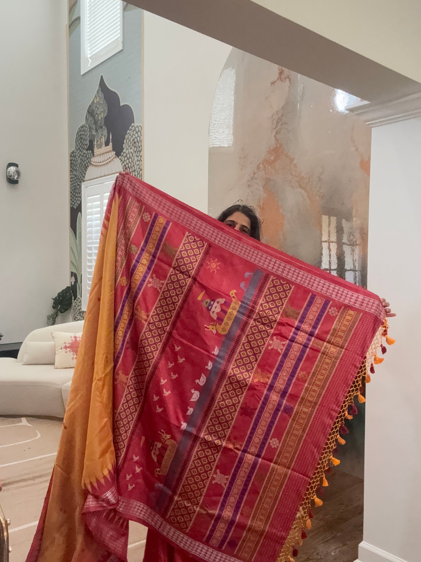 Handwoven Jala Work Gopalpur Tusser Saree - Yellow