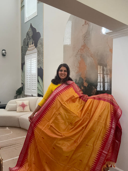 Handwoven Jala Work Gopalpur Tusser Saree - Yellow
