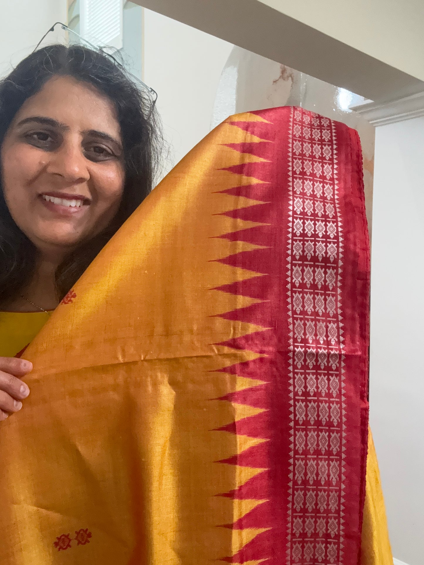 Handwoven Jala Work Gopalpur Tusser Saree - Yellow