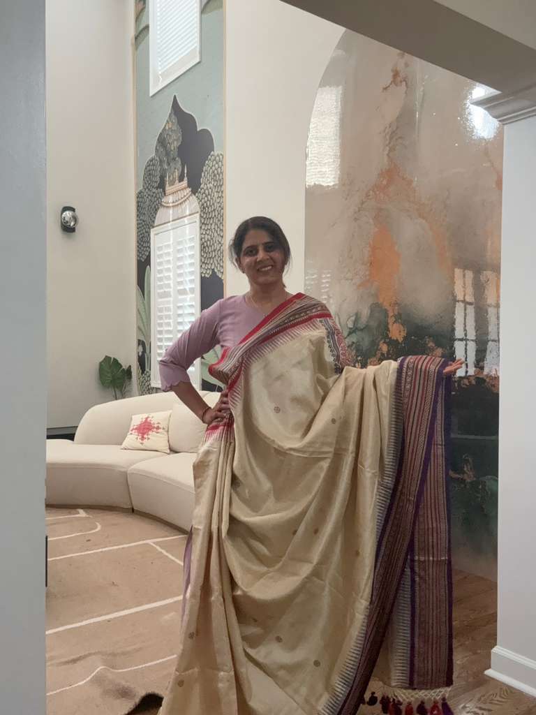 Handwoven Vidarbha tusser Saree - Purple & Crimson Border