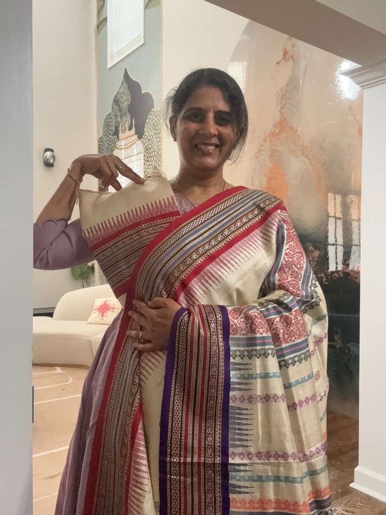 Handwoven Vidarbha tusser Saree - Purple & Crimson Border
