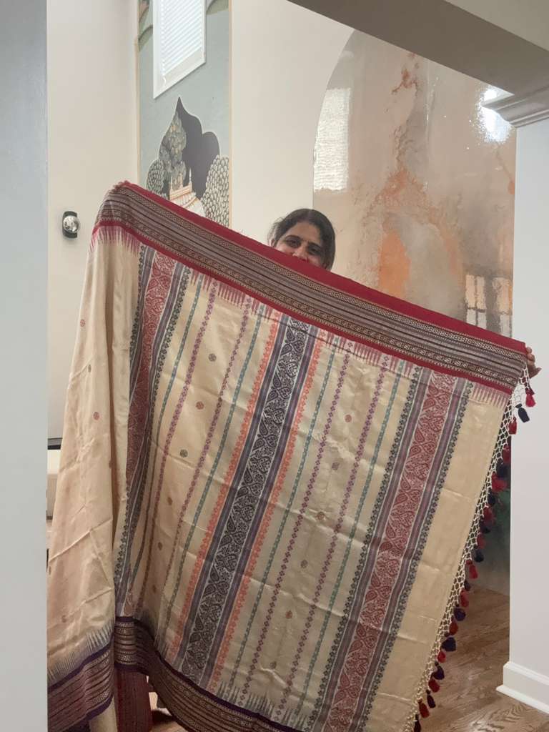 Handwoven Vidarbha tusser Saree - Purple & Crimson Border