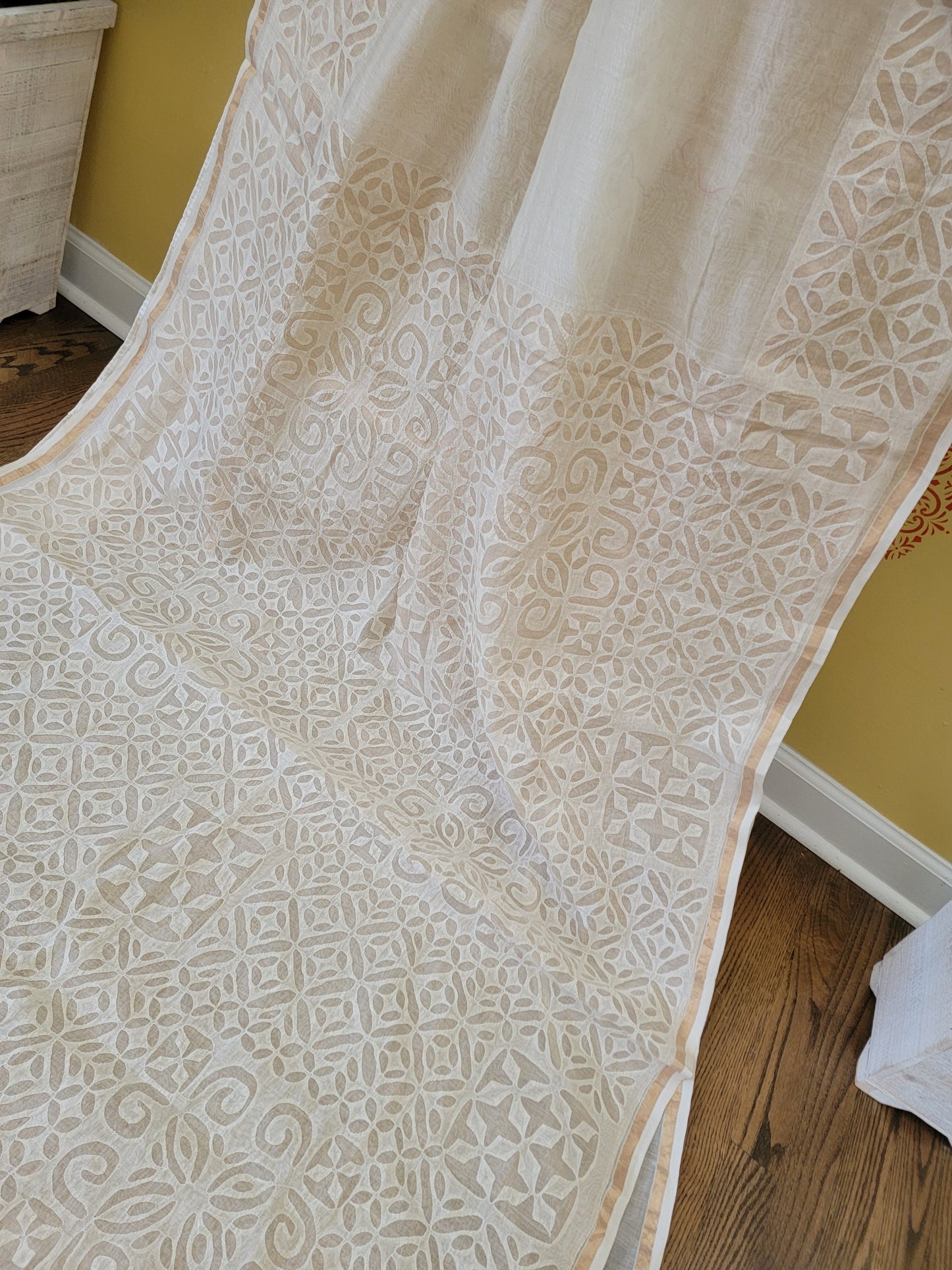Handcrafted Applique Work Saree on Handwoven Maheshwari Silk