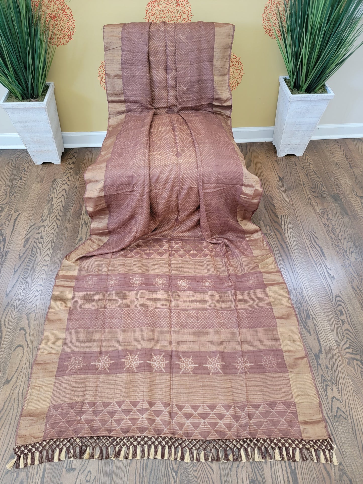 Tusser Shibori Saree - Brown